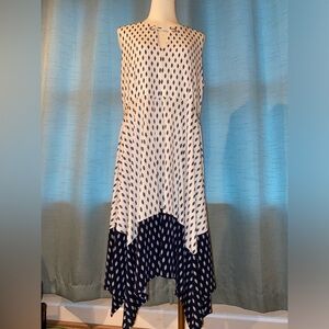 Ivanka Trump Asymmetrical Dress in Navy and Cream